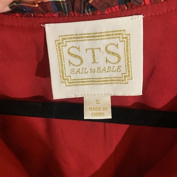 Sail to Sable - Noelle Flutter Sleeve Tiered Midi Dress - Red Tartan - Small - Picture 7 of 10